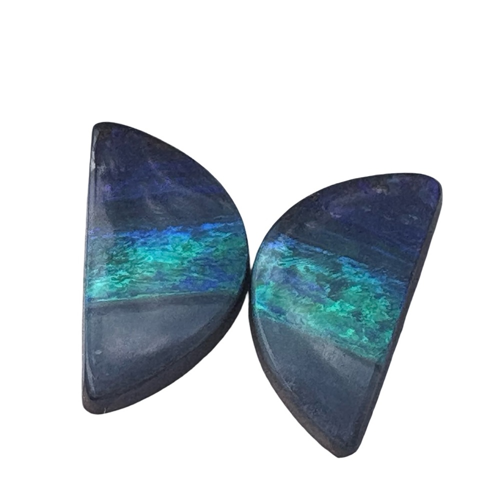 Australian Boulder Opal Matched Pair Cabochons – Blue Green Earring Stones